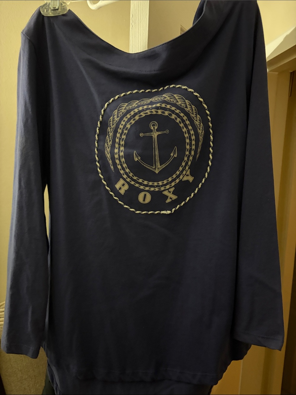 Roxy Navy Long Sleeve Shirt with Gold Anchor Emblem